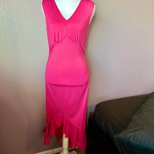 Grace Karin Hot Pink Sleeveless V-Neck Maxi Dress with Ruffle Hem